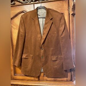 CHAPS Caramel Tan Color Faux Suede Suit Coat Blazer Jacket Men’s Size 46R